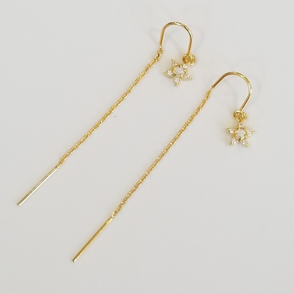 Gold chain opal star threader earings - Picture 3 of 6